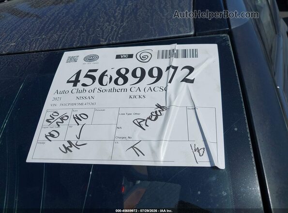 3N1CP5DV5ML475263 2021 NISSAN KICKS Gray წინა პანელის ხედი