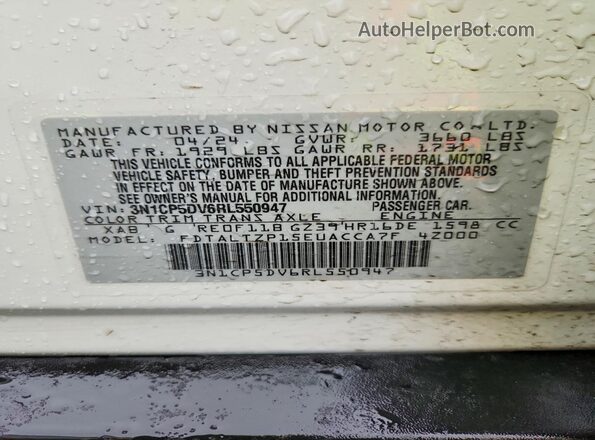 3N1CP5DV6RL550947 2024 NISSAN KICKS White VIN sticker view