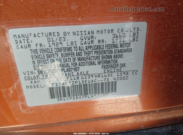 3N1CP5DV7PL497107 2023 NISSAN KICKS Orange Engine compartment view