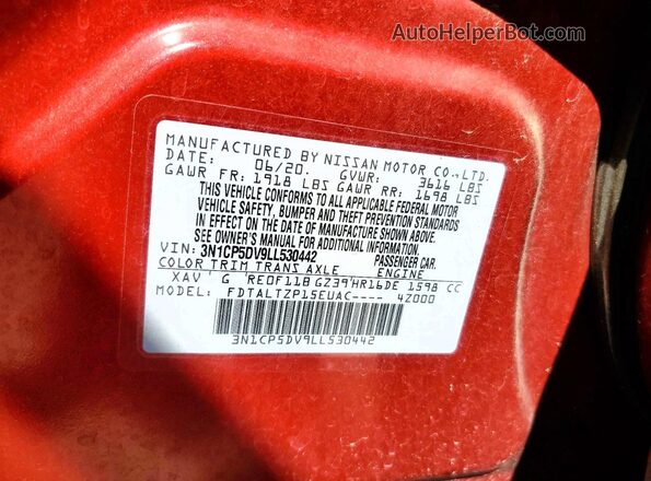 3N1CP5DV9LL530442 2020 NISSAN KICKS Burgundy Engine compartment view