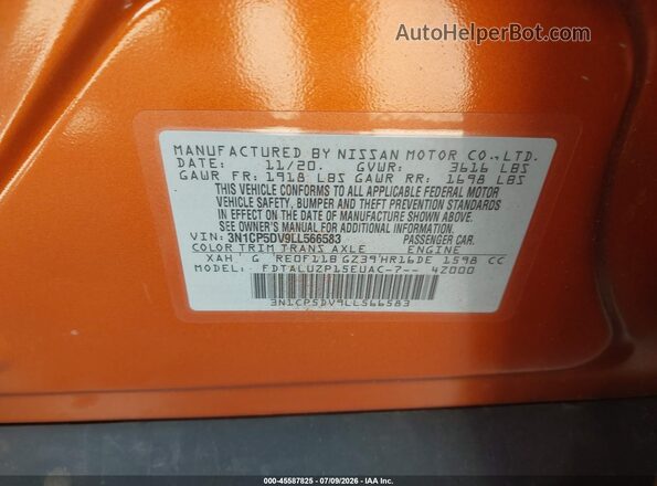 3N1CP5DV9LL566583 2020 NISSAN KICKS Orange Вид підкапотного простору