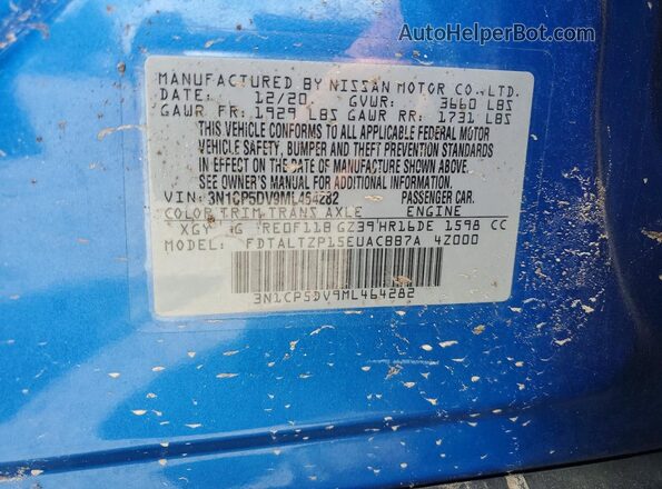 3N1CP5DV9ML464282 2021 NISSAN KICKS Синий Вид наклейки с VIN-кодом
