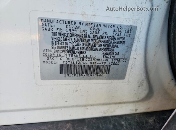 3N1CP5DVXNL479682 2022 NISSAN KICKS White VIN sticker view