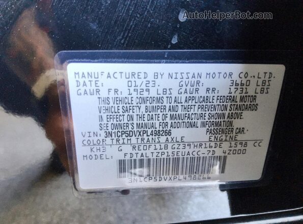 3N1CP5DVXPL498266 2023 NISSAN KICKS Black VIN sticker view