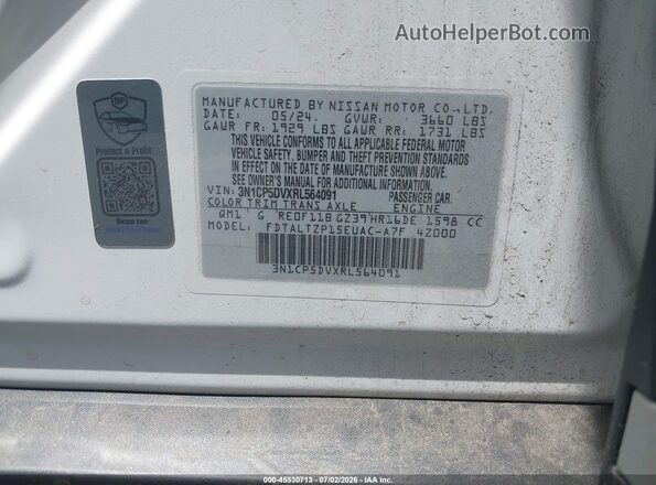 3N1CP5DVXRL564091 2024 NISSAN KICKS White Engine compartment view