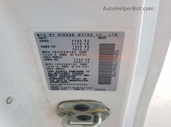 3N6CM0KN2LK704205 2020 NISSAN NV200 White ძრავის განყოფილების ხედი