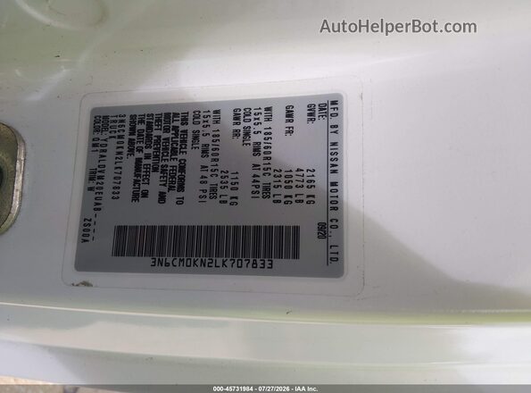3N6CM0KN2LK707833 2020 NISSAN NV200  CARGO White Widok komory silnika