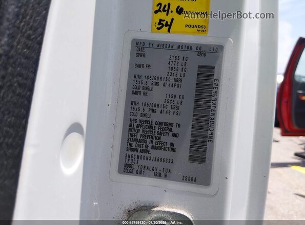 3N6CM0KN3JK696323 2018 NISSAN NV200 White Շարժիչի բաժամունքի տեսք