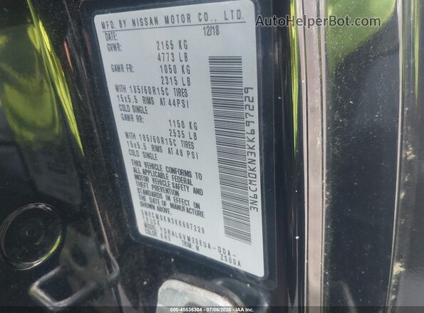 3N6CM0KN3KK697229 2019 NISSAN NV200 Black Вид підкапотного простору
