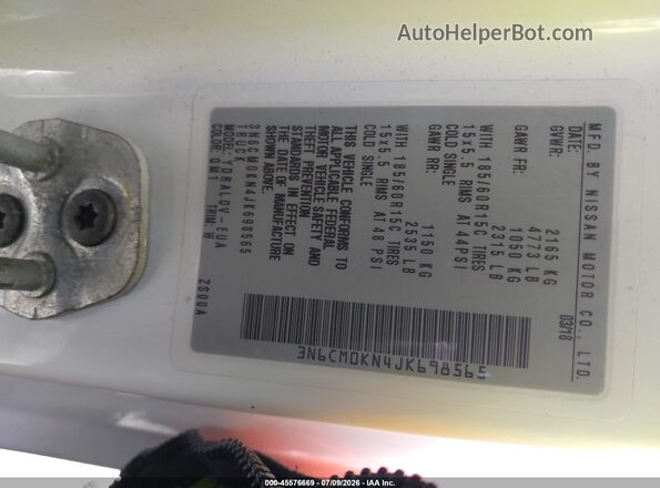 3N6CM0KN4JK698565 2018 NISSAN NV200 White Вид підкапотного простору