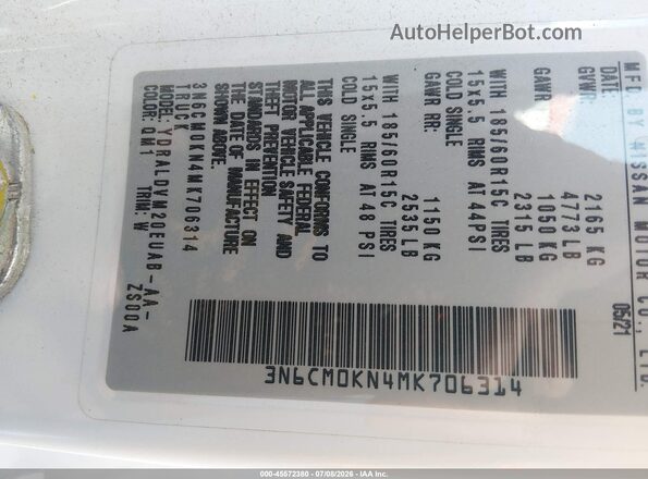 3N6CM0KN4MK706314 2021 NISSAN NV200  CARGO White Вид підкапотного простору