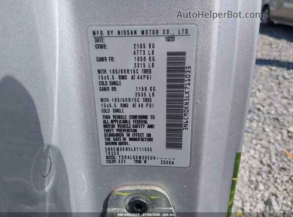 3N6CM0KN5LK711035 2020 NISSAN NV200  CARGO Gray ძრავის განყოფილების ხედი