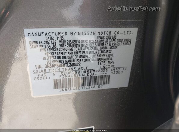 3N8AP6BE0TL348422 2026 NISSAN KICKS Gray ძრავის განყოფილების ხედი