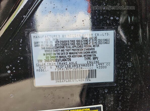 3N8AP6BE5TL404726 2026 NISSAN KICKS Black VIN կոդի պիտակի տեսք