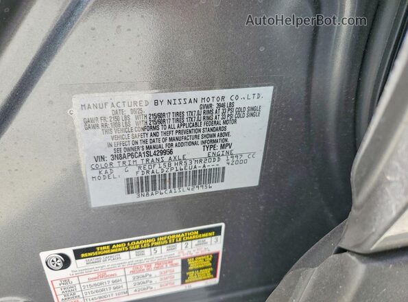 3N8AP6CA1SL429956 2025 NISSAN KICKS Gray VIN sticker view