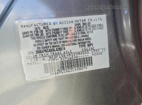 3N8AP6CA6SL428074 2025 NISSAN KICKS Gray VIN sticker view