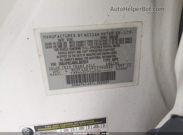 3N8AP6CA8SL302024 2025 NISSAN KICKS White Вид підкапотного простору