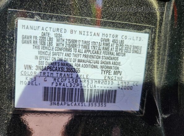 3N8AP6CAXSL355355 2025 NISSAN KICKS Black 360 interior view
