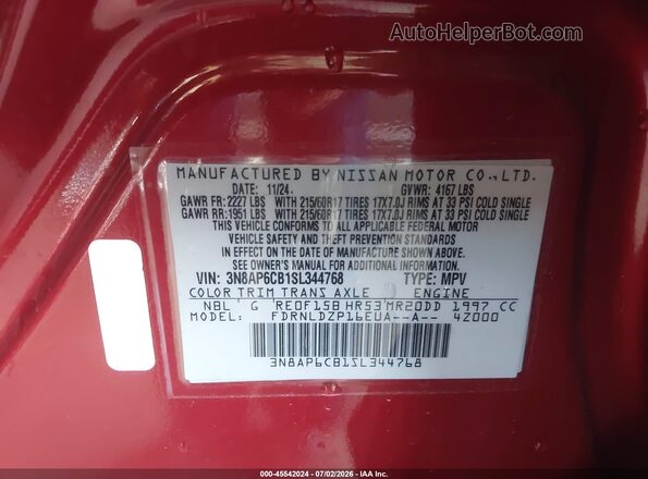 3N8AP6CB1SL344768 2025 NISSAN KICKS Red Engine compartment view
