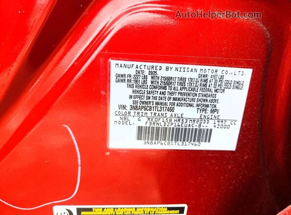 3N8AP6CB1TL317460 2026 NISSAN KICKS Red VIN sticker view