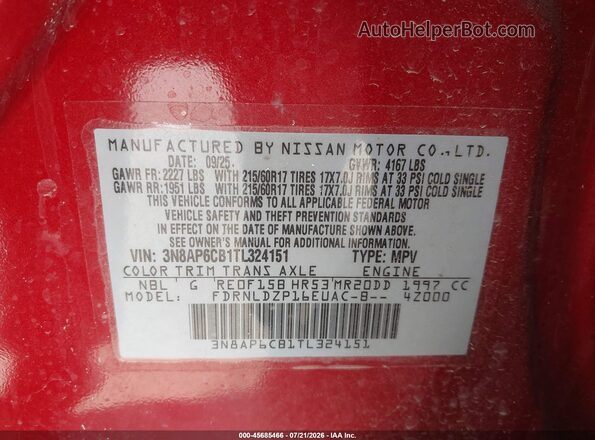 3N8AP6CB1TL324151 2026 NISSAN KICKS Красный Вид подкапотного пространства
