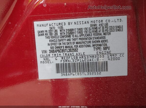 3N8AP6CB5TL352552 2026 NISSAN KICKS Red Widok komory silnika