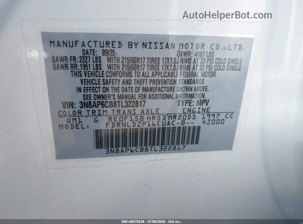 3N8AP6CB8TL322817 2026 NISSAN KICKS White Engine compartment view
