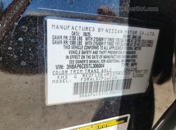 3N8AP6CE5TL306004 2026 NISSAN KICKS Black Widok naklejki z numerem VIN