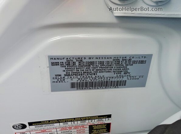 3N8AP6CE6TL374781 2026 NISSAN KICKS White Widok naklejki z numerem VIN