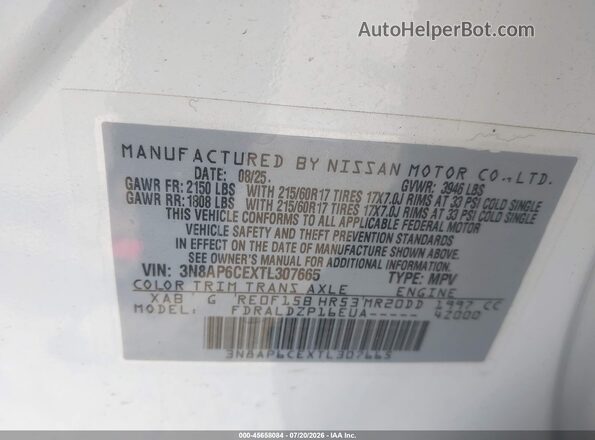 3N8AP6CEXTL307665 2026 NISSAN KICKS White Engine compartment view