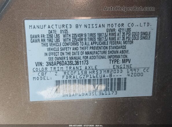 3N8AP6DA3SL361173 2025 NISSAN KICKS Brown Vista del compartimento del motor