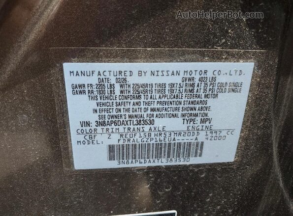 3N8AP6DAXTL383530 2026 NISSAN KICKS Brown VIN sticker view