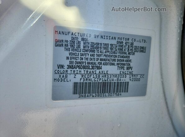 3N8AP6DB0SL307984 2025 NISSAN KICKS White Սալոնի 360 աստիճան տեսք