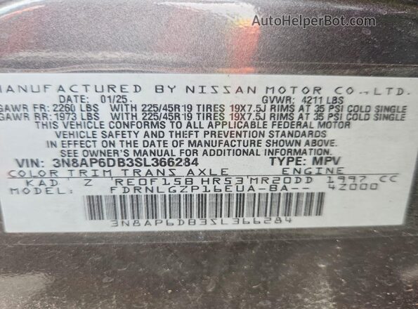 3N8AP6DB3SL366284 2025 NISSAN KICKS Gray Widok wnętrza 360 stopni