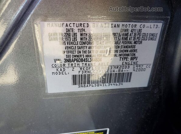 3N8AP6DB4SL344634 2025 NISSAN KICKS Gray Вид наклейки з VIN-кодом
