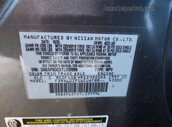 3N8AP6DCXTL339996 2026 NISSAN KICKS Gray Widok naklejki z numerem VIN