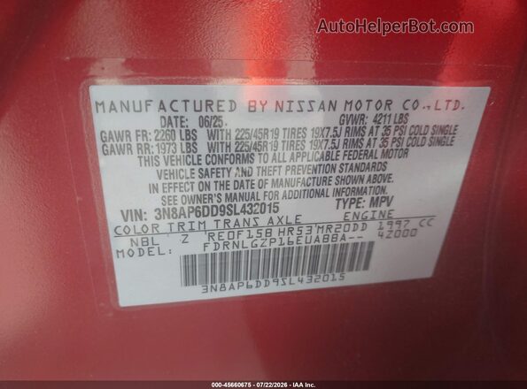3N8AP6DD9SL432015 2025 NISSAN KICKS Red Շարժիչի բաժամունքի տեսք