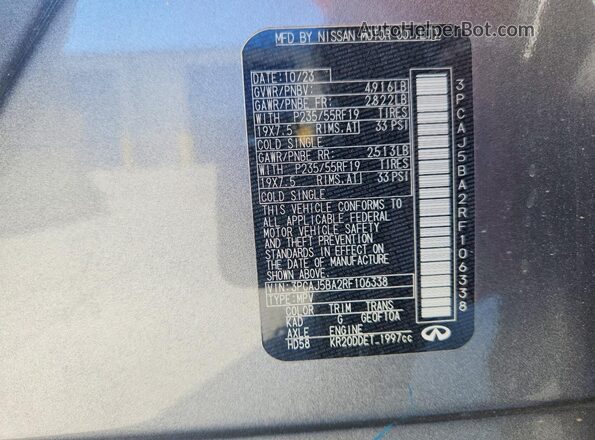 3PCAJ5BA2RF106338 2024 INFINITI QX50 Gray Սալոնի 360 աստիճան տեսք