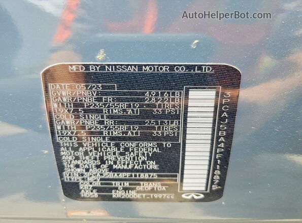 3PCAJ5BA4PF118875 2023 INFINITI QX50 Blue VIN sticker view
