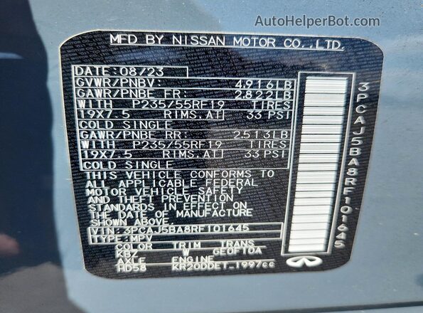 3PCAJ5BA8RF101645 2024 INFINITI QX50 Blue Շարժիչի բաժամունքի տեսք