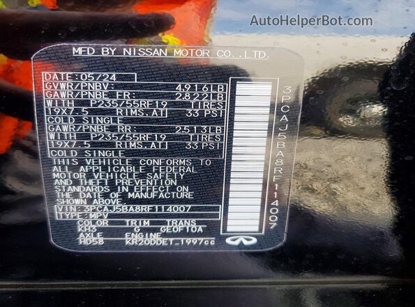3PCAJ5BA8RF114007 2024 INFINITI QX50 Black VIN կոդի պիտակի տեսք