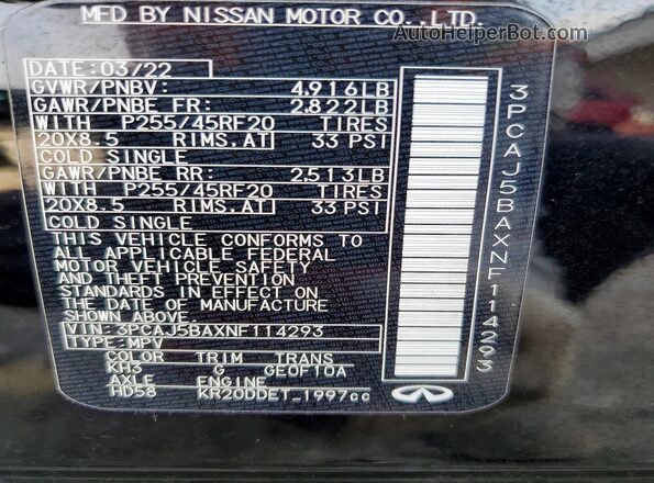 3PCAJ5BAXNF114293 2022 INFINITI QX50 Black 360 interior view