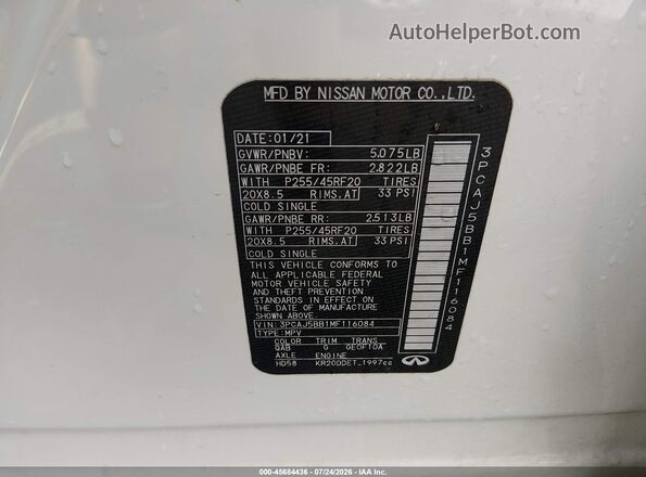 3PCAJ5BB1MF116084 2021 INFINITI QX50 Белый Вид подкапотного пространства