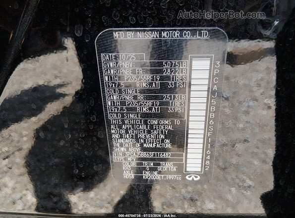 3PCAJ5BB6SF116482 2025 INFINITI QX50 Черный Вид подкапотного пространства