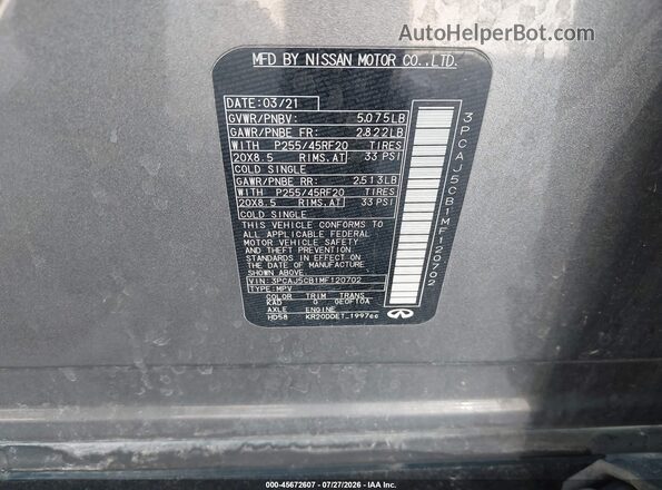 3PCAJ5CB1MF120702 2021 INFINITI QX50 Серый Вид подкапотного пространства