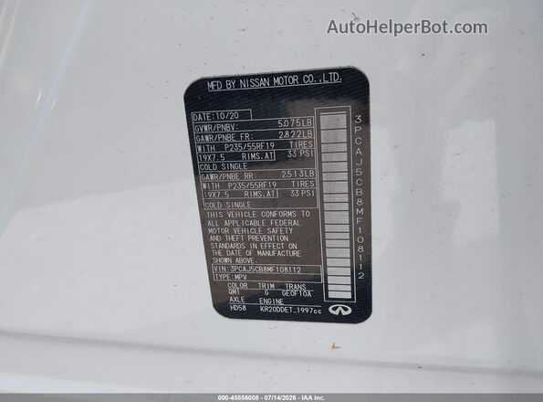 3PCAJ5CB8MF108112 2021 INFINITI QX50 White Engine compartment view