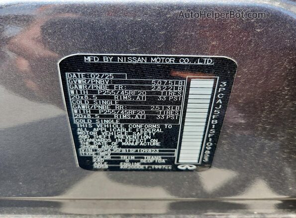 3PCAJ5FB1SF109823 2025 INFINITI QX50 Silver VIN կոդի պիտակի տեսք