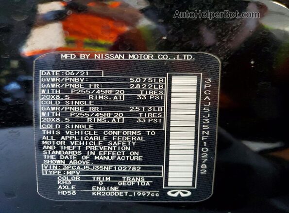3PCAJ5J35NF102782 2022 INFINITI QX55 Black 360 interior view