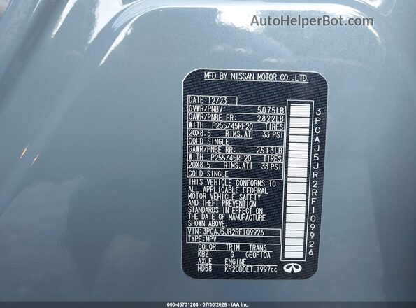 3PCAJ5JR2RF109926 2024 INFINITI QX55 Gray Widok komory silnika