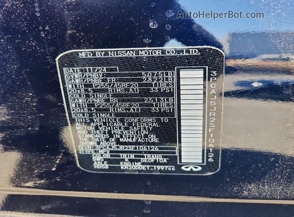 3PCAJ5JR2SF106126 2025 INFINITI QX55 Синий Вид наклейки с VIN-кодом